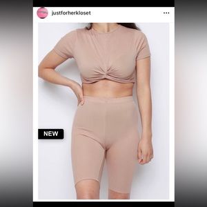 Two piece crop top and biker shots set